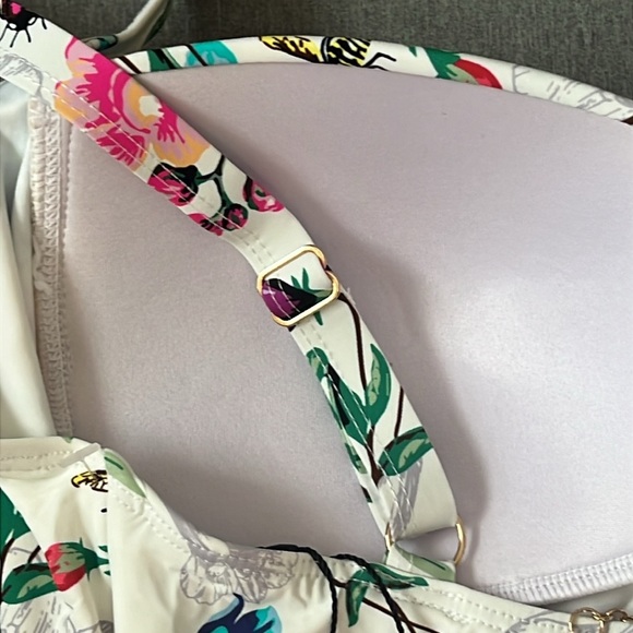 Betsey Johnson One Piece Bandeau Swimsuit Botarical Floral print size Med NWT - Picture 9 of 10